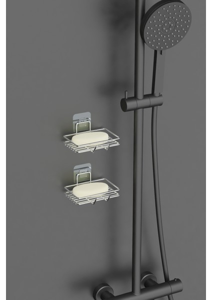 Krom Gümüş Yapışkanlı 2 Li Set Sabunluk Banyo Mutfak Lavabo Metal Katı Sabunluk fiyatları