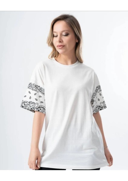 Kol Baskılı Unısex Tshirt - Rahat Oversize Pamuk Tshirt - Günluk Kulanım - Battal Kesim - Caglisa