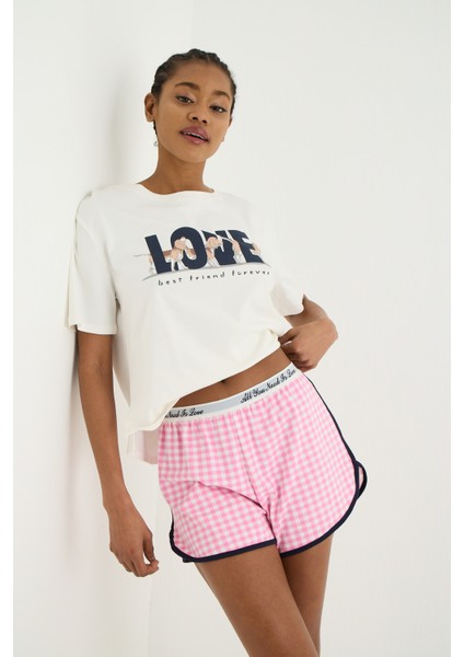 Love Örme Kısa Kol Pijama - Tshirt Şort Set
