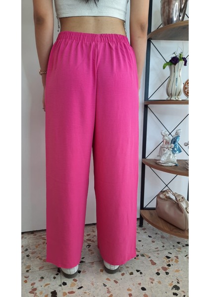 Müslin Keten Beli Lastikli Bol Paça Pantolon indirimleri