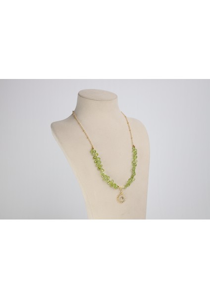 Peridot - Zebercet Doğal Taş 925K Gümüş Kolye / Bileklik , Takı , Hakiki Doğal Taş