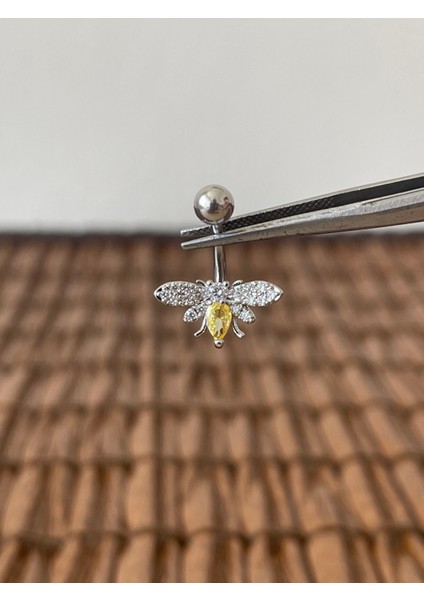 316 L Cerrahi Çelik Arı Modeli Parlak Zirkon Taşlı Göbek Piercingi