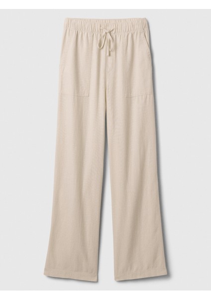 Kadın Bej Keten Karışımlı Wide-Leg Pull-On Pantolon fiyatları