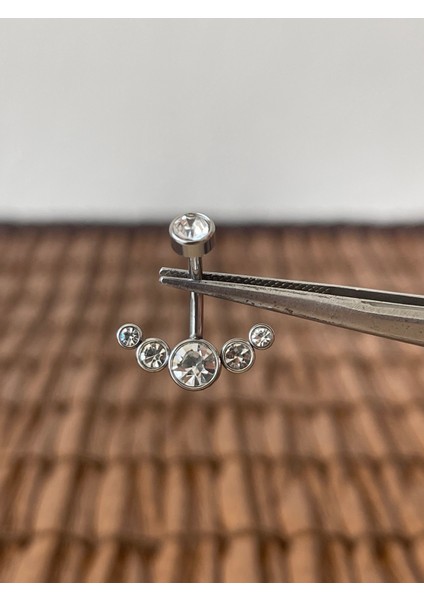 316 L Cerrahi Çelik 5 Taş Modeli Gold Göbek Piercingi