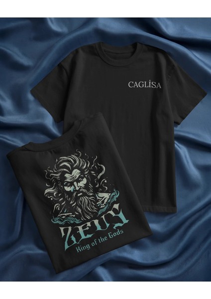 Caglısa Zeus Baskılı Oversize Siyah Tişört – King Of The Gods Tasarımı fiyatları