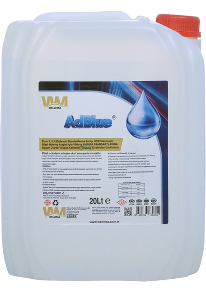 İGSAŞ AdBlue® Wellblue 20 Lt – VDA Onaylı, ISO 22241 Sertifikalı Çevre Dostu Üre Çözeltisi