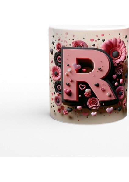 R Harfi Modern Tasarımlı Kupa Bardak