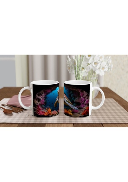 Mercan Bahçesinde Yüzen Asil Kaplumbağalı Kupa Bardak indirimleri