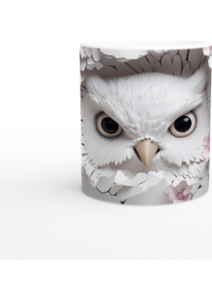 Çiçekler Arasında Saklanan Beyaz Baykuş Baskılı Kupa Bardak