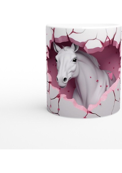 Duvarı Delen Beyaz At Temalı Baskılı Kupa Bardak-2