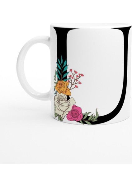 U Harfi Çiçek Motifli Harfli Kupa Bardak