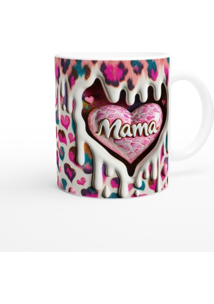 Renkli Kalp Desenli Mama Yazılı Anneler Günü Kupa Bardak modelleri