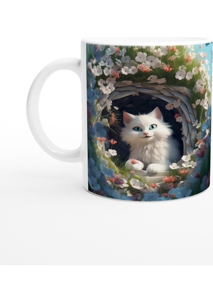 Bahar Bahçesindeki Bembeyaz Kedi Kupa Bardak