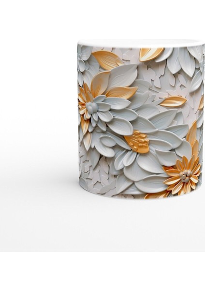 Beyaz ve Altın Detaylı Lüks Çiçek Desenli Kupa Bardak fiyatları