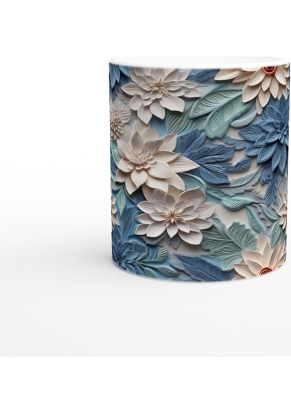 Buz Mavisi Yaprak ve Krem Çiçek Desenli Kupa Bardak fiyatları