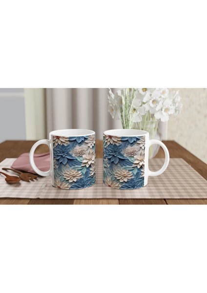 Buz Mavisi Yaprak ve Krem Çiçek Desenli Kupa Bardak indirimleri