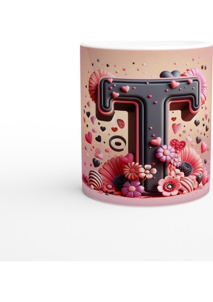 T Harfi Sanatsal Dokulu Kupa Bardak