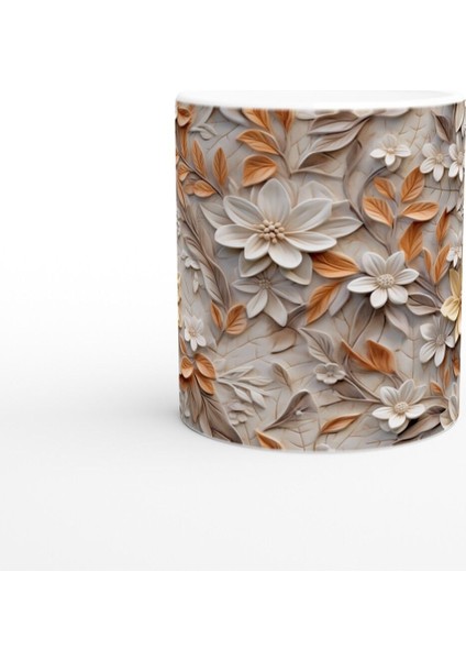 Krem ve Tarçın Tonlarında Rölyef Çiçekli Kupa Bardak fiyatları