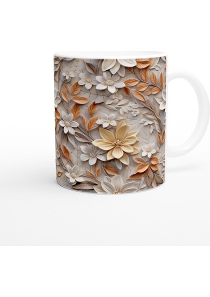 Krem ve Tarçın Tonlarında Rölyef Çiçekli Kupa Bardak modelleri