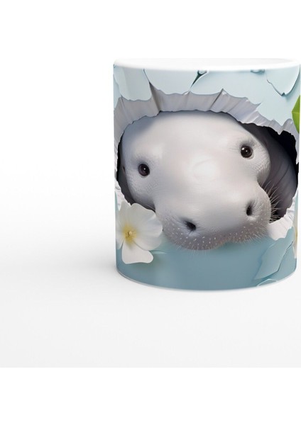 Buz Mavisi Duvardan Bakan Sevimli Fok Temalı Kupa Bardak