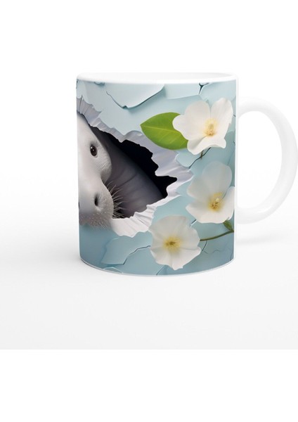 Buz Mavisi Duvardan Bakan Sevimli Fok Temalı Kupa Bardak modelleri