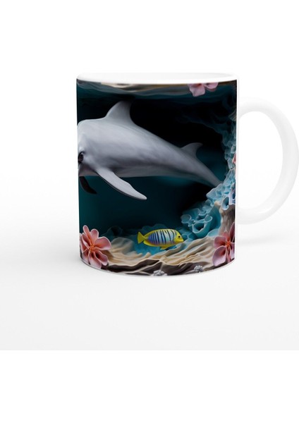 Deniz Bahçesinde Oyun Oynayan Sevimli Yunus Kupa Bardak modelleri