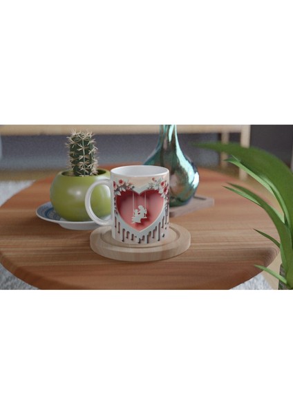 Pembe Kalpli Çerçevede Salıncaklı Anne Çocuk Kupa Bardak fırsatları