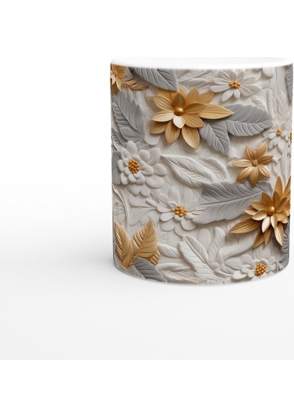 Altın Yaprak Işıltılı Çiçek Desenli Kupa Bardak fiyatları