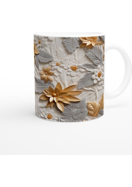 Altın Yaprak Işıltılı Çiçek Desenli Kupa Bardak modelleri