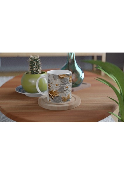 Altın Yaprak Işıltılı Çiçek Desenli Kupa Bardak fırsatları