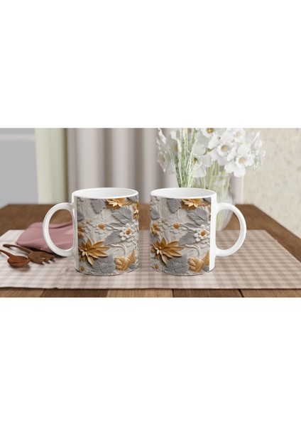 Altın Yaprak Işıltılı Çiçek Desenli Kupa Bardak indirimleri