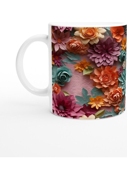 Çok Renkli Gül ve Bahar Çiçekleri Desenli Kupa Bardak