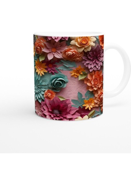 Çok Renkli Gül ve Bahar Çiçekleri Desenli Kupa Bardak modelleri