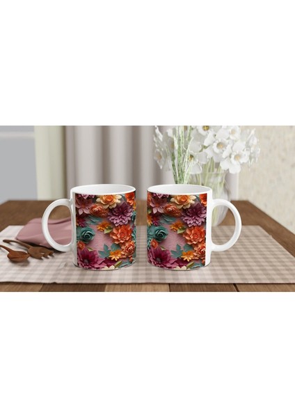 Çok Renkli Gül ve Bahar Çiçekleri Desenli Kupa Bardak indirimleri