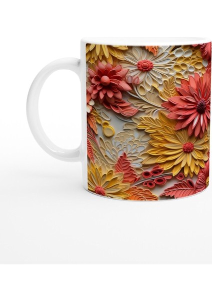 Enerjik Tonlarda Katmanlı Çiçek Desenli Kupa Bardak