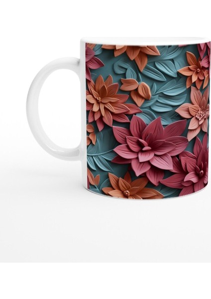 Kırmızı Mercekli Çiçek Desenli Kupa Bardak