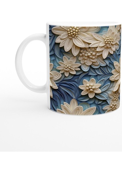 Mavi Esinti Çiçekli Kupa Bardak