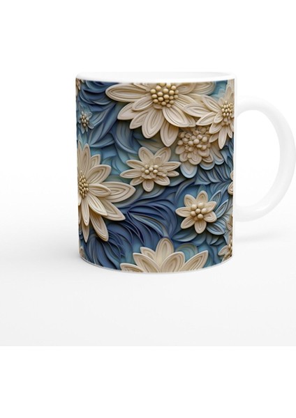 Mavi Esinti Çiçekli Kupa Bardak modelleri