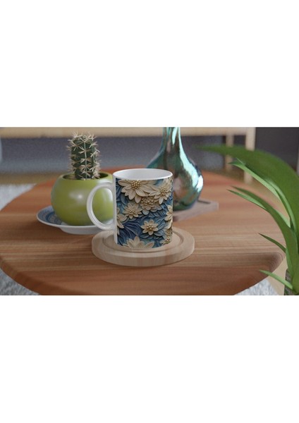 Mavi Esinti Çiçekli Kupa Bardak fırsatları