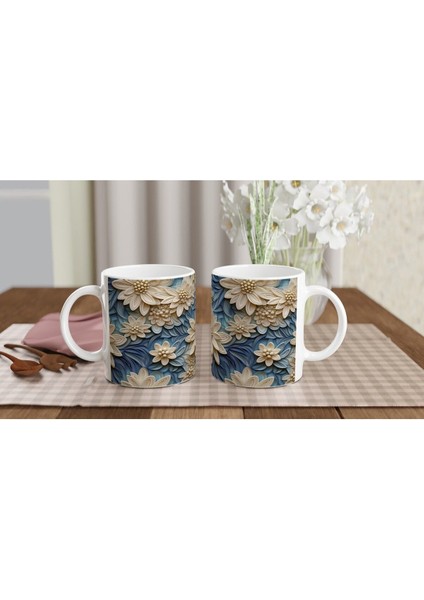 Mavi Esinti Çiçekli Kupa Bardak indirimleri