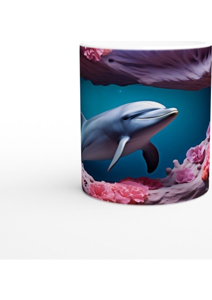 Mercanlar Arasında Yüzen Yunus Su Altı Temalı Kupa Bardak