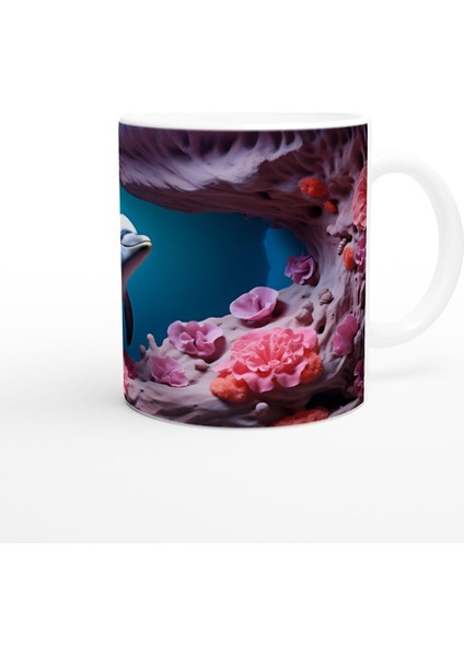 Mercanlar Arasında Yüzen Yunus Su Altı Temalı Kupa Bardak modelleri