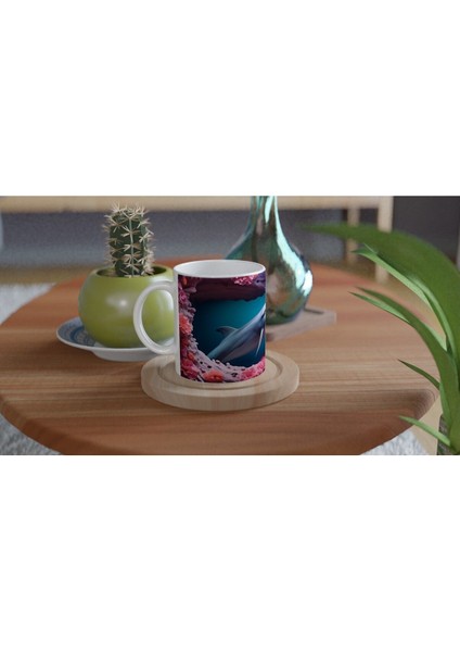 Mercanlar Arasında Yüzen Yunus Su Altı Temalı Kupa Bardak fırsatları