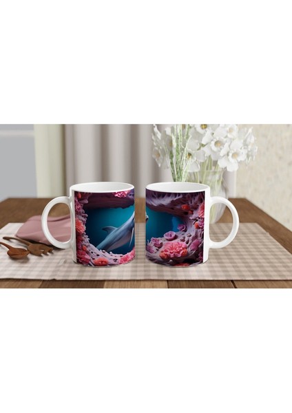 Mercanlar Arasında Yüzen Yunus Su Altı Temalı Kupa Bardak indirimleri