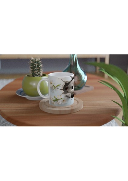 Beyaz Çiçekler Arasında Gülümseyen Su Samuru Baskılı Kupa Bardak modelleri