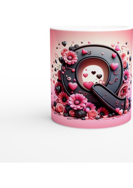 Q Harfi Renkli Desenli Kupa Bardak