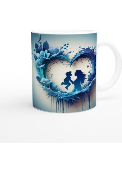 Mavi Tonlarda Dalgalar Arasında Anne ve Çocuk Kupa Bardak modelleri