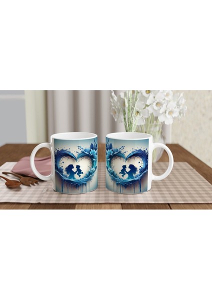 Mavi Tonlarda Dalgalar Arasında Anne ve Çocuk Kupa Bardak indirimleri