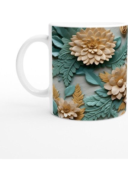 Altın Vurgulu Rölyef Çiçekli Kupa Bardak