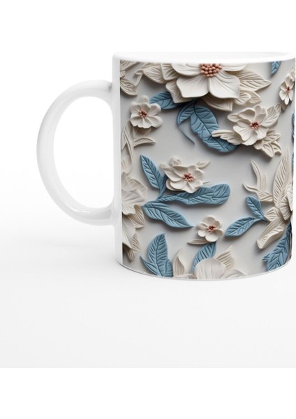 Buz Mavisi Çiçek Desenli Kupa Bardak